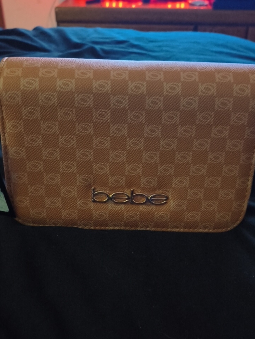 bebe Tan Textured Logo Crossbody Wallet
